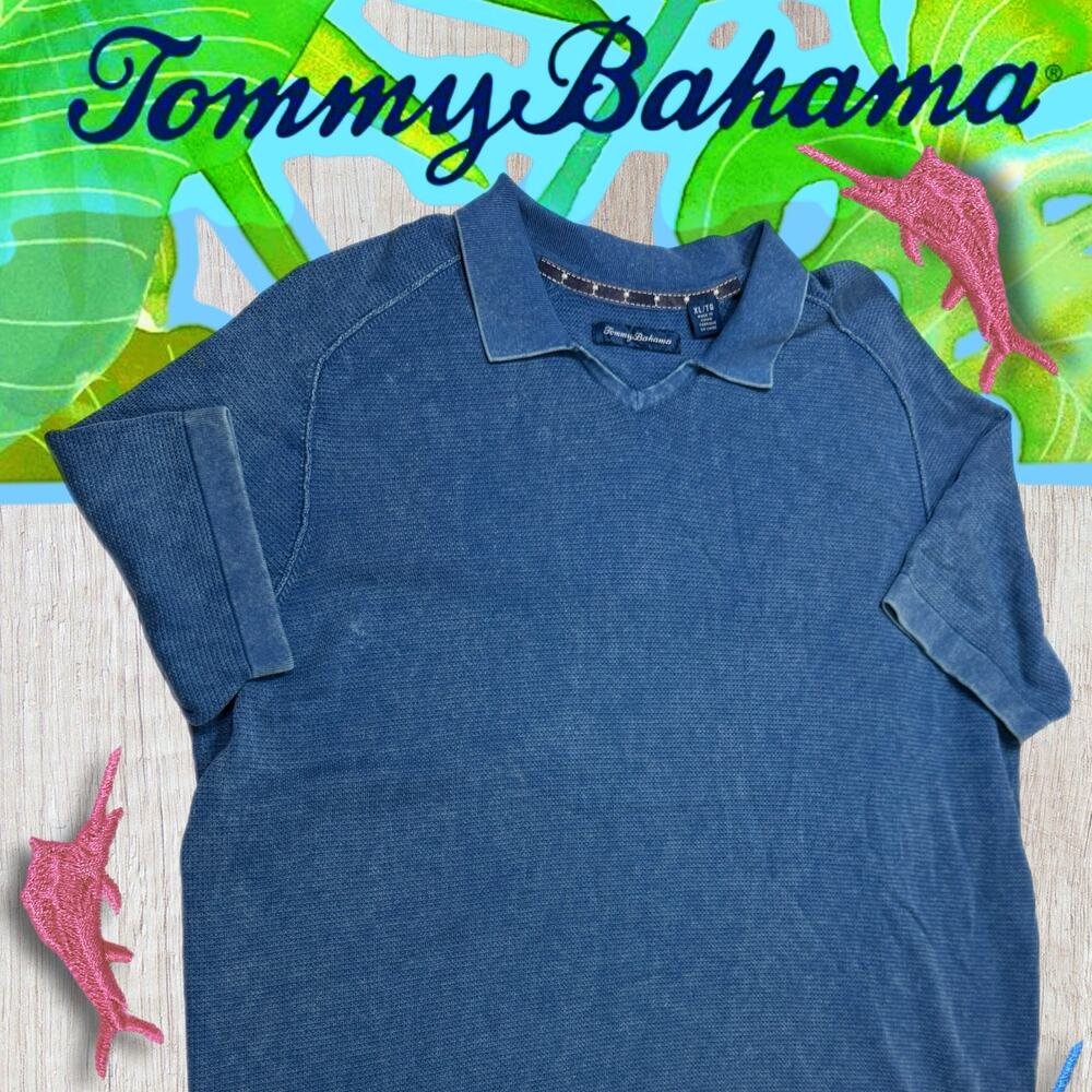 Tommy Bahama Saltwater Tides Blue Sweater Polo Shirt Men’s Size XL